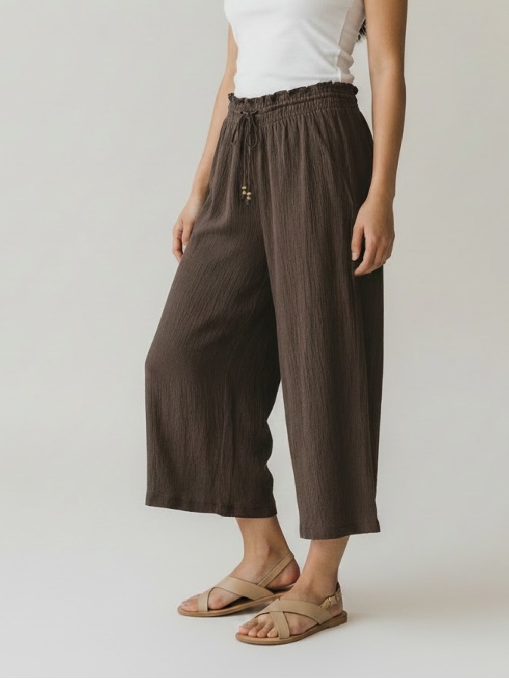 Banana Republic Factory Dark Brown Cotton Wide Leg Capri Pants, L